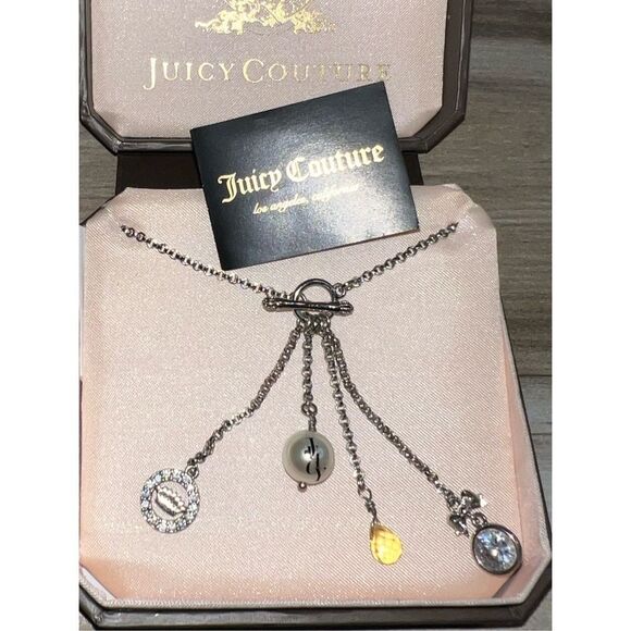 Vintage Very Rare Juice Couture Dangle Pearl Necklace With Toggle Clasp In Box